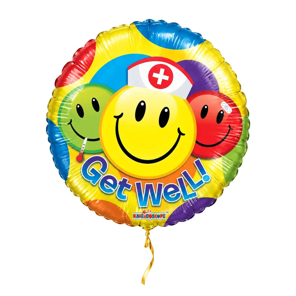 Get Well Smileys Helium XL Ballon – met helium gevuld, met gouden lint