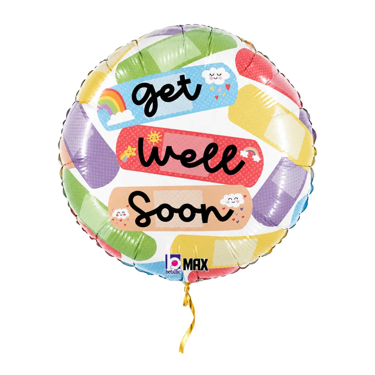 Get Well Soon Pleisters Ballon – met helium gevuld, met gouden lint