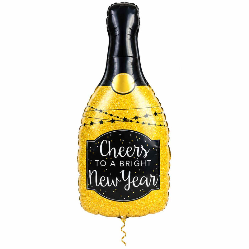 Glittering New Year XL Ballon met dun metallic gouden lint op witte achtergrond – Ballonnenshop.nl