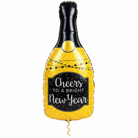 Glittering New Year XL Ballon met dun metallic gouden lint op witte achtergrond – Ballonnenshop.nl