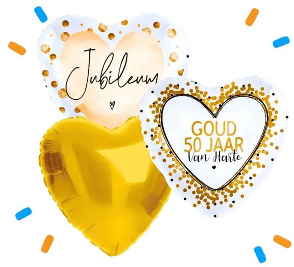 Goud 50 Jaar Jubileum Trosje Helium Ballonnen Goud - Gevuld Met Helium - 46 cm - Ballonnenshop.nl