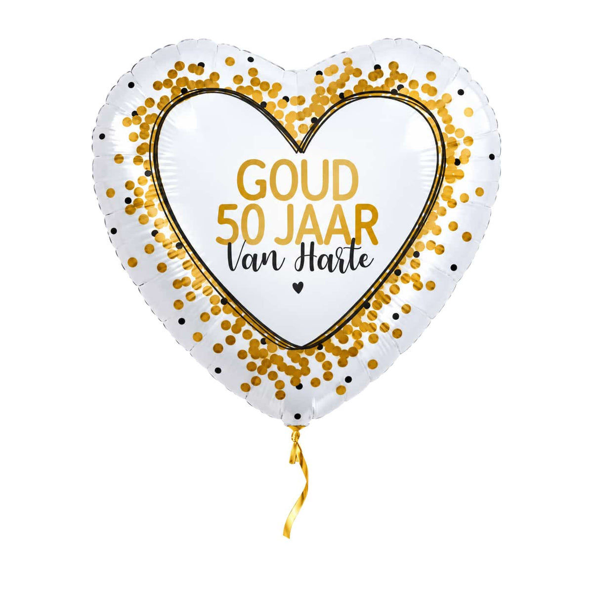 Goud 50 Jarig Huwelijk Ballon – met helium gevuld, met gouden lint