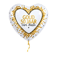 Goud 50 Jarig Huwelijk Ballon – met helium gevuld, met gouden lint
