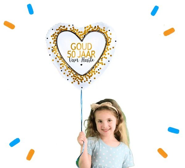 Goud 50 Jarig Huwelijk Helium Ballon - Gevuld Met Helium - 46 cm - Ballonnenshop.nl