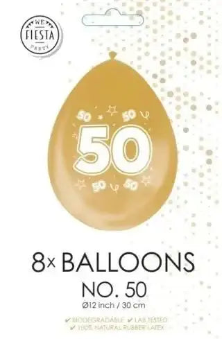 Gouden Ballonnen 50 Jaar Metallic - 8 stuks - 30 cm - Ballonnenshop.nl