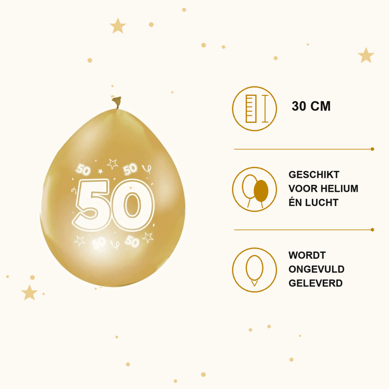 Gouden Ballonnen 50 Jaar Metallic - 8 stuks - 30 cm - Ballonnenshop.nl