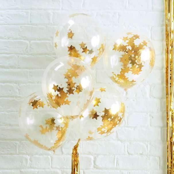 Gouden Confetti Ballonnen Sterren - 5 stuks - 30 cm - Ballonnenshop.nl