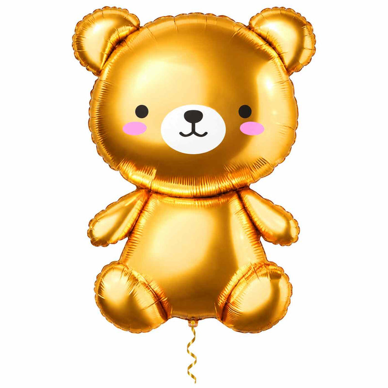 Gouden Teddybeer Helium XL Ballon met dun metallic gouden lint op witte achtergrond – Ballonnenshop.nl