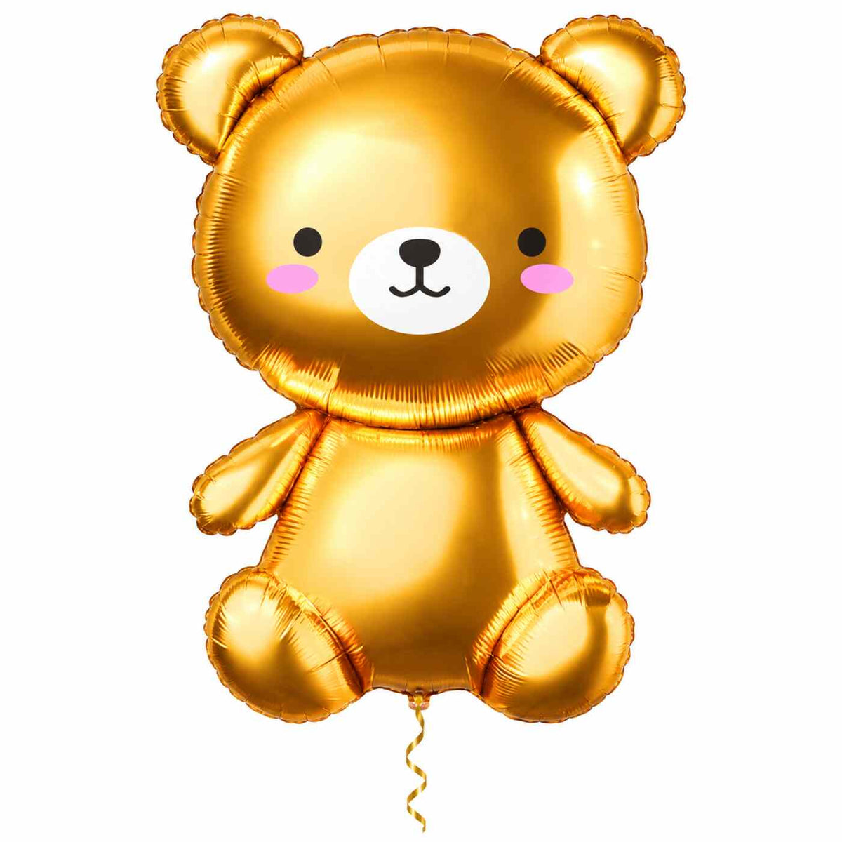 Gouden Teddybeer Helium XL Ballon met dun metallic gouden lint op witte achtergrond – Ballonnenshop.nl