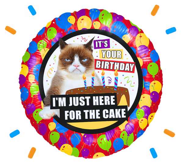 Grumpy Cat I'M Just Here For The Cake Helium Ballon - Gevuld Met Helium - 46 cm - Ballonnenshop.nl