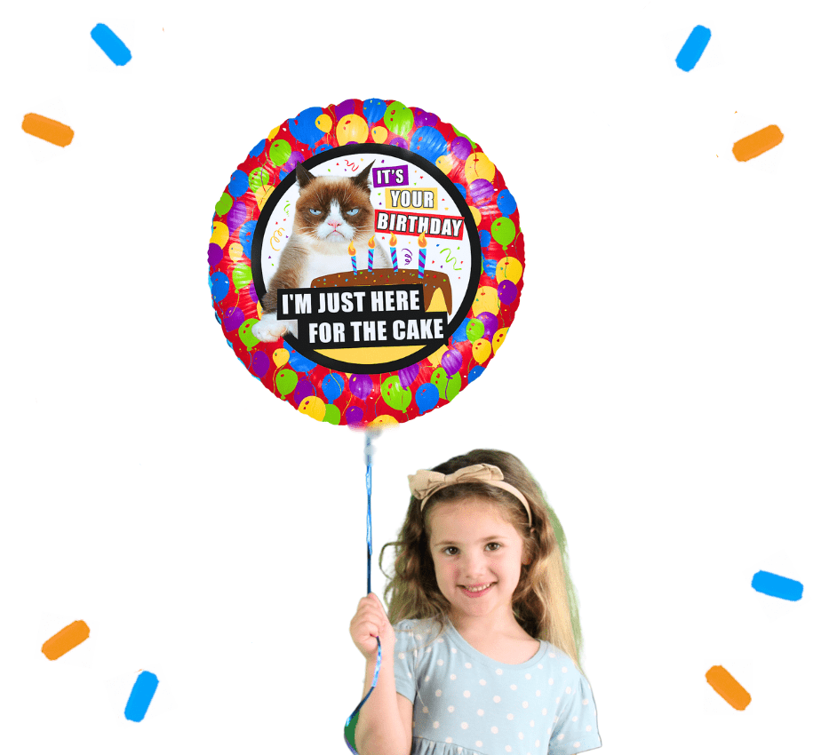 Grumpy Cat I'M Just Here For The Cake Helium Ballon - Gevuld Met Helium - 46 cm - Ballonnenshop.nl