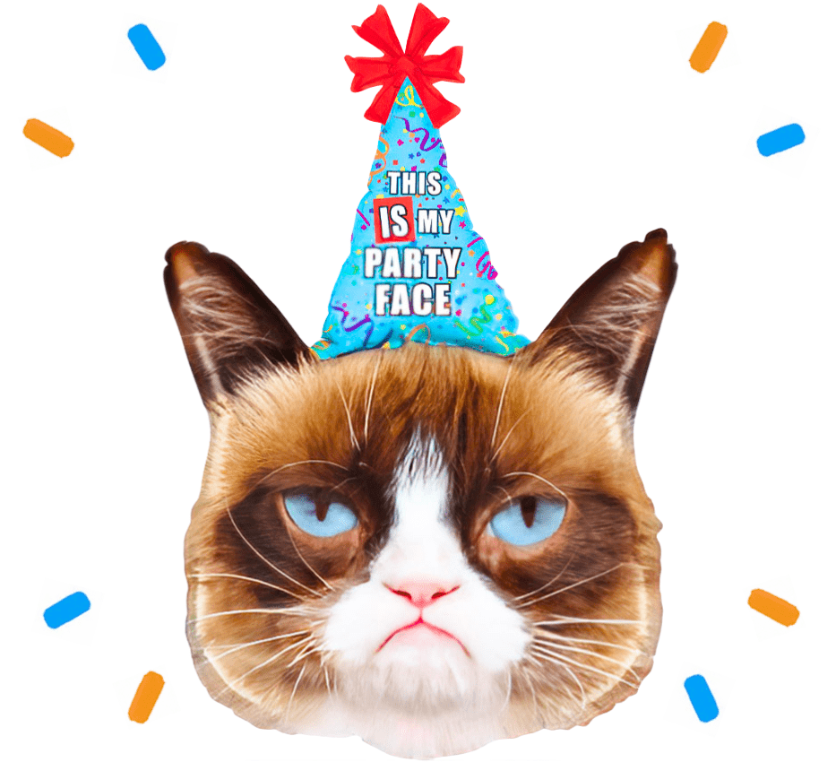 Grumpy Cat This Is My Party Face Helium Ballon - Gevuld Met Helium - 74 cm - Ballonnenshop.nl
