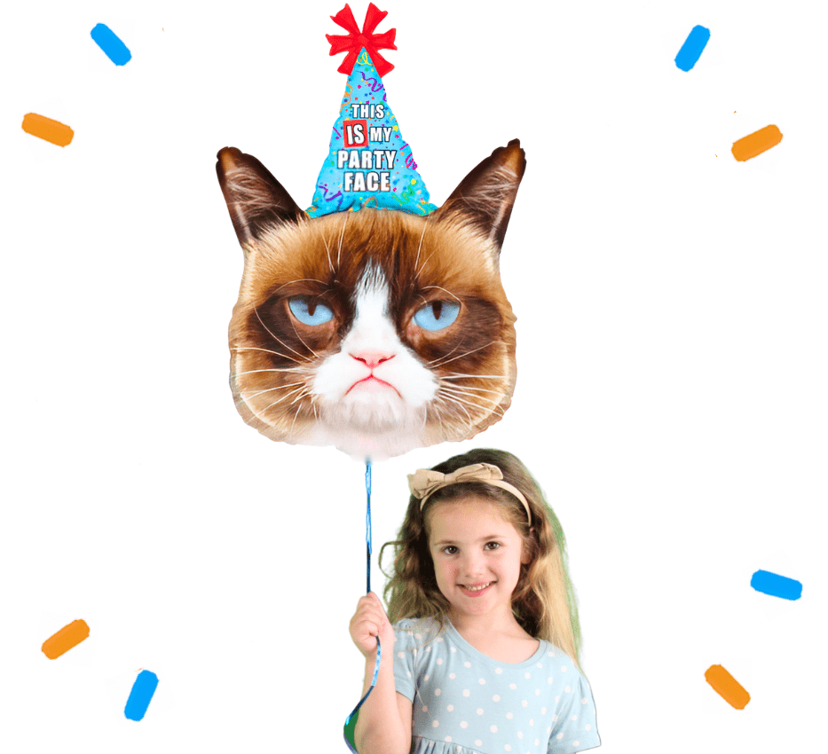 Grumpy Cat This Is My Party Face Helium Ballon - Gevuld Met Helium - 74 cm - Ballonnenshop.nl