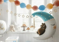 Halve Maan Met Beertje Folie Ballon Blauw 98 cm - Ballonnenshop.nl