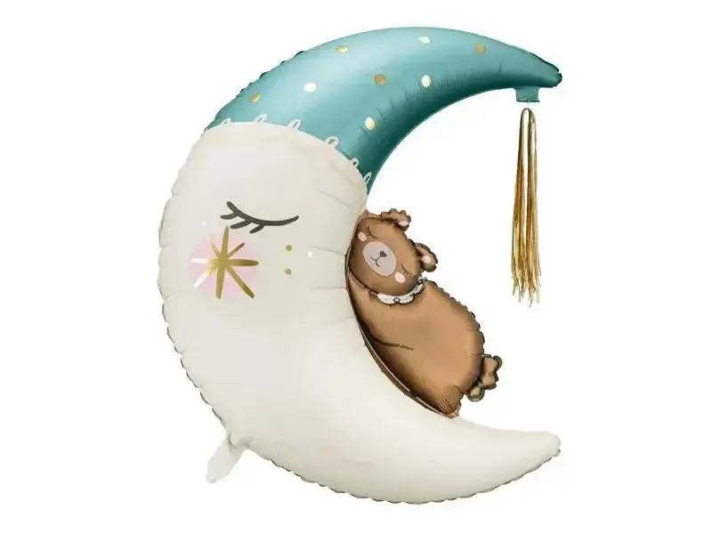 Halve Maan Met Beertje Folie Ballon Blauw 98 cm - Ballonnenshop.nl