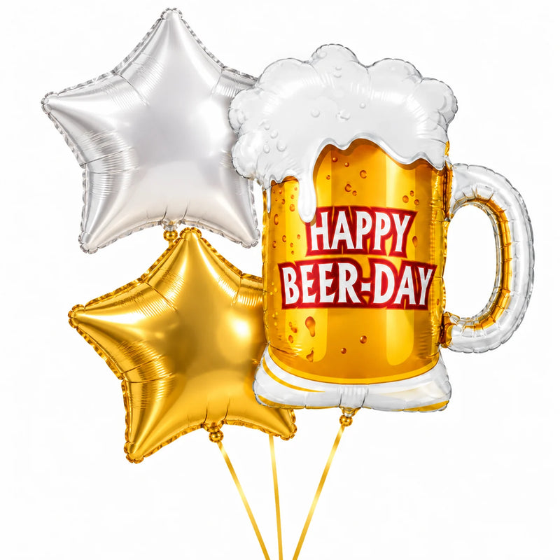 Happy Beer Day XL Trosje met een bierpulballon, zilveren ster en gouden ster