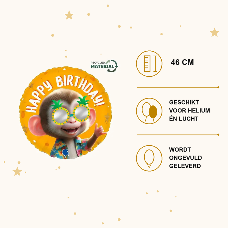 Happy Birthday Aap Folie Ballon - 46 cm - Ballonnenshop.nl