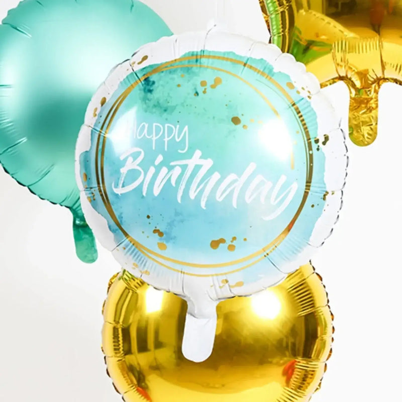 Happy Birthday Aquarelle Aqua Folie Ballon - 46 cm - Ballonnenshop.nl