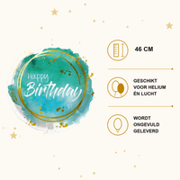 Happy Birthday Aquarelle Aqua Folie Ballon - 46 cm - Ballonnenshop.nl