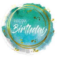 Happy Birthday Aquarelle Aqua Folie Ballon - 46 cm - Ballonnenshop.nl