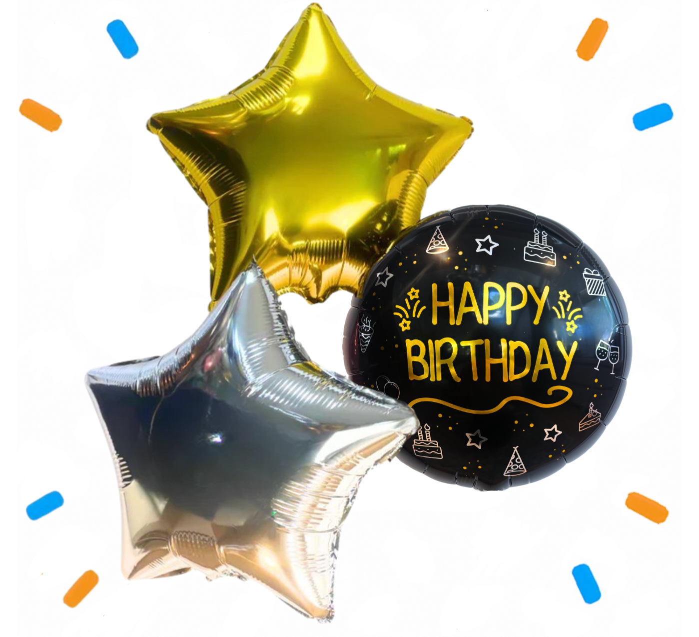 Happy Birthday Trosje Zilver/Zwart/Goud - Gevuld Met Helium - 46 cm