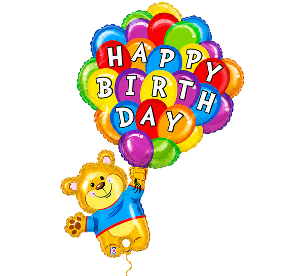 Happy Birthday Beer helium ballon 86 cm met goud lint - Ballonnenshop.nl