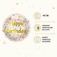 Happy Birthday Bloemen Folie Ballon - 46 cm - Ballonnenshop.nl