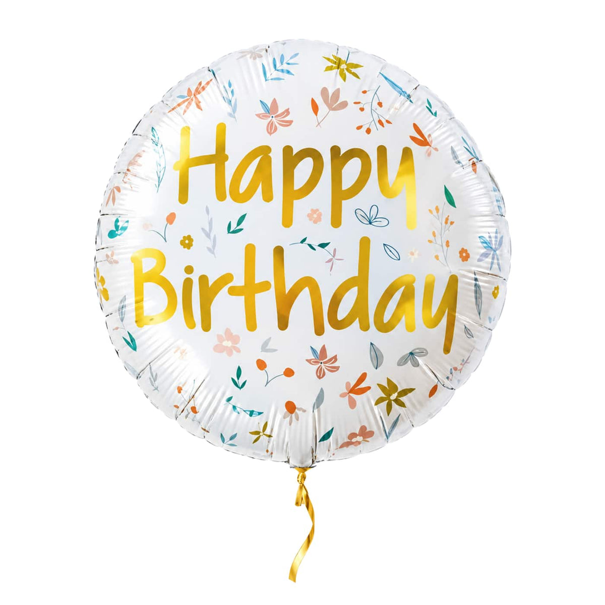 Happy Birthday Bloemen Ballon – met helium gevuld, met gouden lint