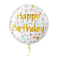 Happy Birthday Bloemen Ballon – met helium gevuld, met gouden lint