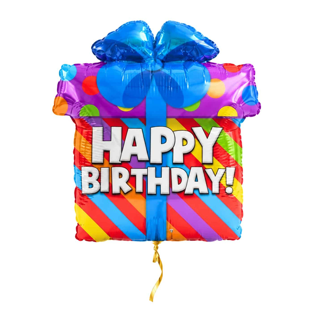 Happy Birthday Cadeau ballon – met helium gevuld, met gouden lint