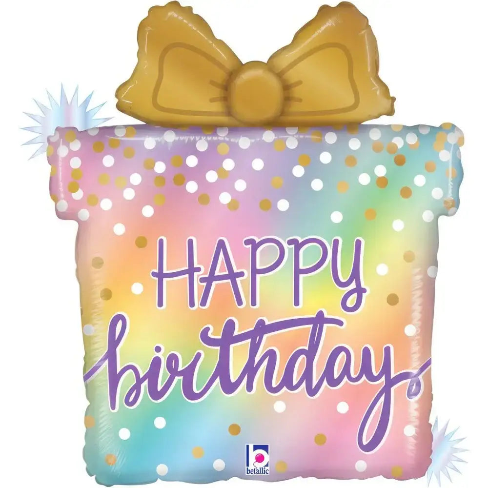 Happy Birthday Cadeau Regenboog Folie Ballon - 69 cm - Ballonnenshop.nl