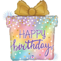 Happy Birthday Cadeau Regenboog Folie Ballon - 69 cm - Ballonnenshop.nl