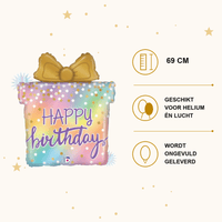 Happy Birthday Cadeau Regenboog Folie Ballon - 69 cm - Ballonnenshop.nl