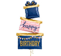 Happy Birthday Cadeaus Luxe Geschenktrio - Gevuld Met Helium - 129 cm - Ballonnenshop.nl