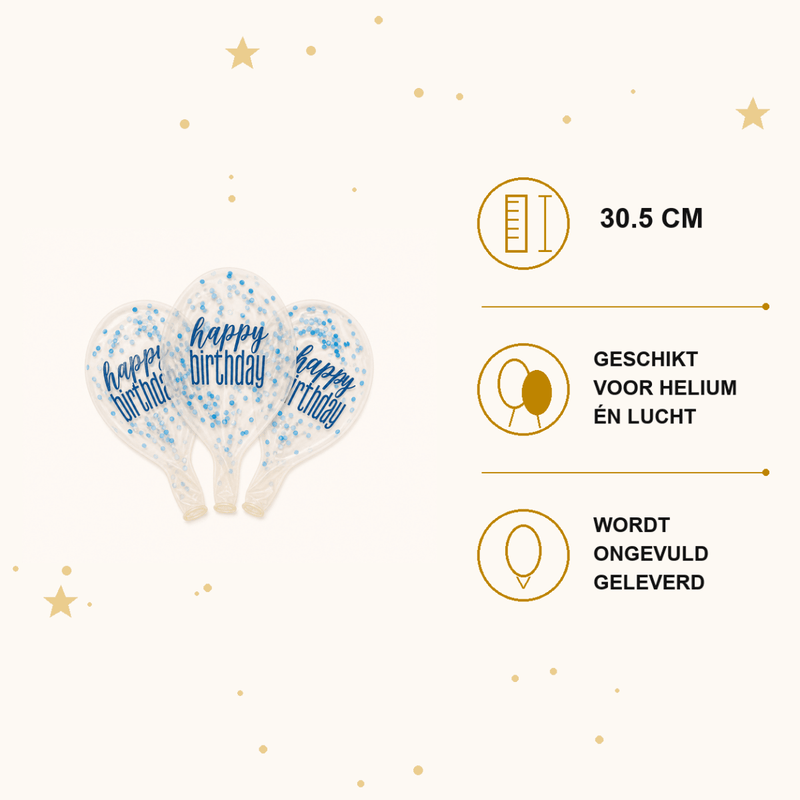 Happy Birthday Confetti Ballonnen - Blauw - 6 stuks - 30,5 cm - Ballonnenshop.nl