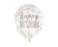 Happy Birthday Confetti Ballonnen - Rose Goud - 6 stuks - 30,5 cm - Ballonnenshop.nl