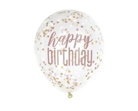 Happy Birthday Confetti Ballonnen - Rose Goud - 6 stuks - 30,5 cm - Ballonnenshop.nl
