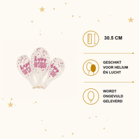 Happy Birthday Confetti Ballonnen - Roze - 6 stuks - 30,5 cm - Ballonnenshop.nl
