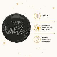 Happy Birthday Crème Noir Folie Ballon - 46 cm - Ballonnenshop.nl