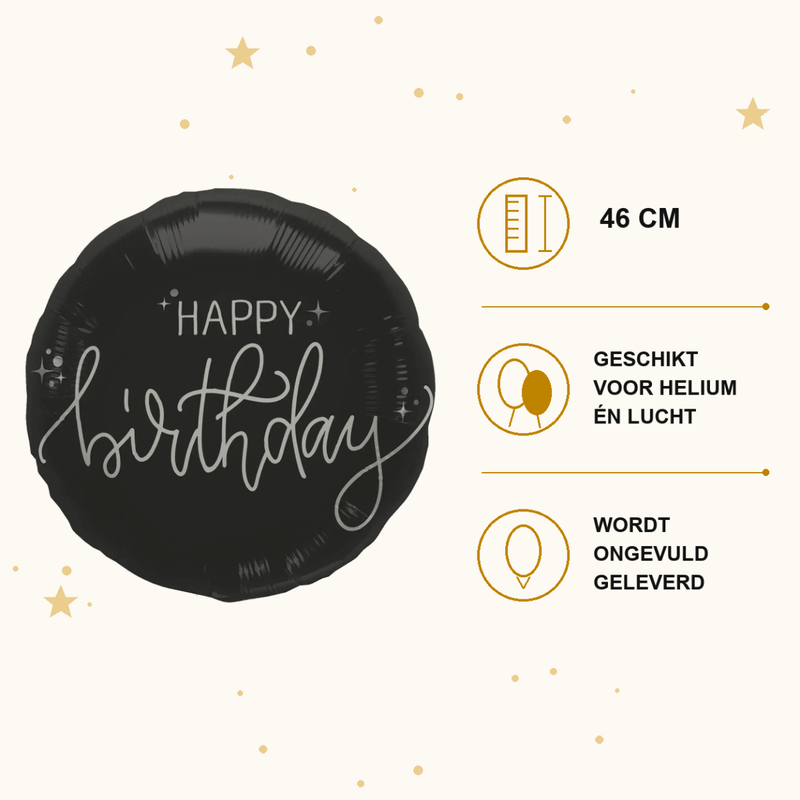 Happy Birthday Crème Noir Folie Ballon - 46 cm - Ballonnenshop.nl
