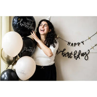 Happy Birthday Crème Noir Folie Ballon - 46 cm - Ballonnenshop.nl