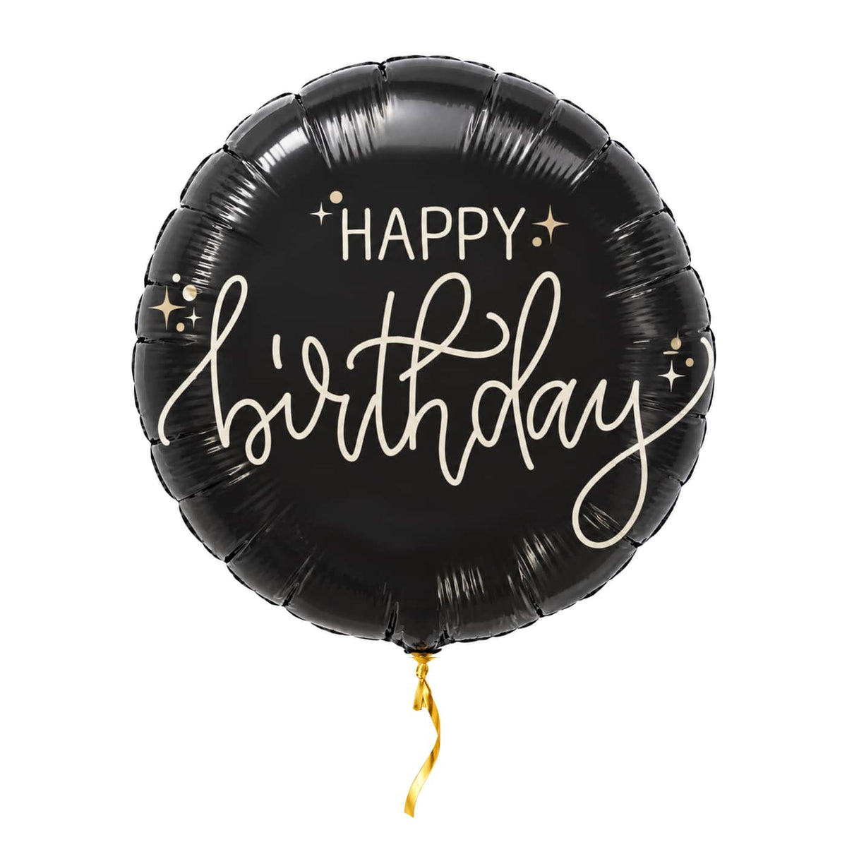 Happy Birthday Crème Noir Ballon – met helium gevuld, met gouden lint