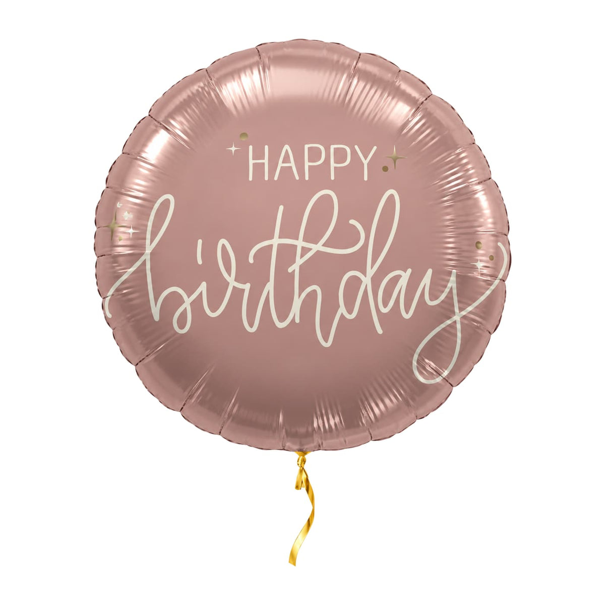 Happy Birthday Crème Rose Ballon – met helium gevuld, met gouden lint
