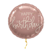 Happy Birthday Crème Rose Ballon – met helium gevuld, met gouden lint