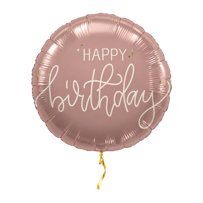 Happy Birthday Crème Rose Ballon – met helium gevuld, met gouden lint