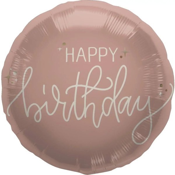 Happy Birthday Crème Rose Helium Ballon - Gevuld Met Helium - 46 cm - Ballonnenshop.nl