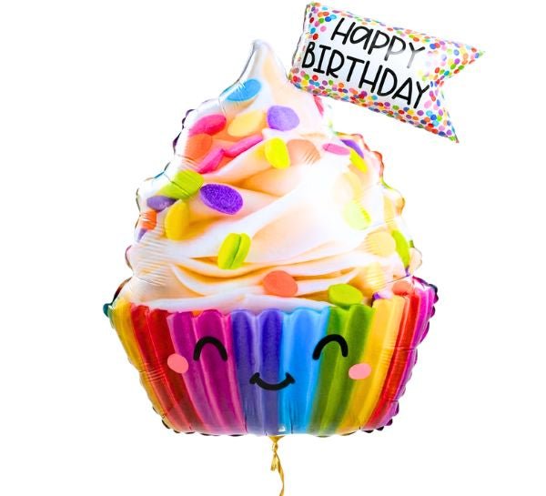 Happy Birthday Cupcake ballon - Gevuld Met Helium - 71 cm - Ballonnenshop.nl