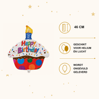 Happy Birthday Cupcake Folie Ballon - 46 cm - Ballonnenshop.nl