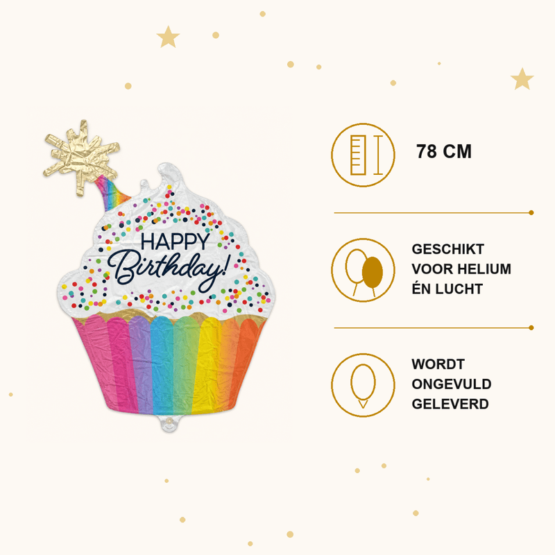 Happy Birthday Cupcake Folie Ballon - 78 cm - Ballonnenshop.nl