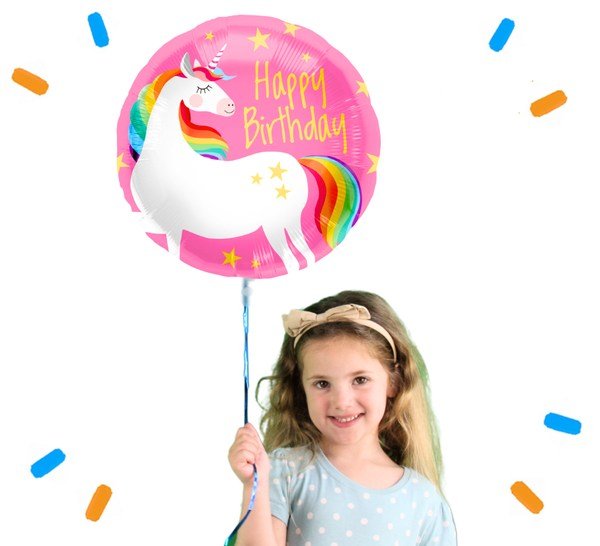 Happy Birthday Eenhoorn Helium Ballon - Gevuld Met Helium - 46 cm - Ballonnenshop.nl